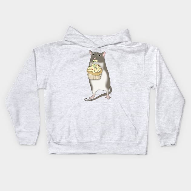 Cute brown gerbil eating cupcake Kids Hoodie by Becky-Marie